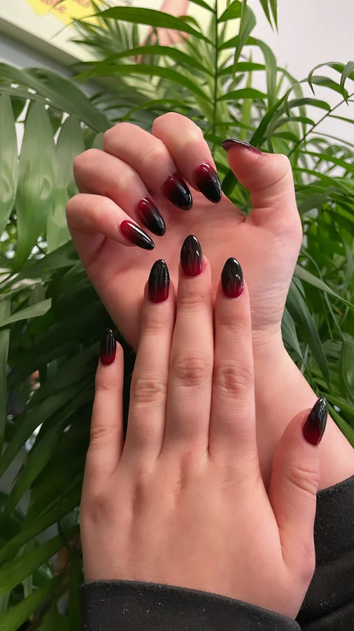 Burgundy ombré nail design supplied by Hip Hop Nails