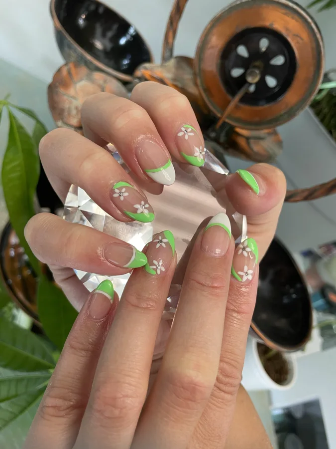 Garden French nail design supplied by Hip Hop Nails