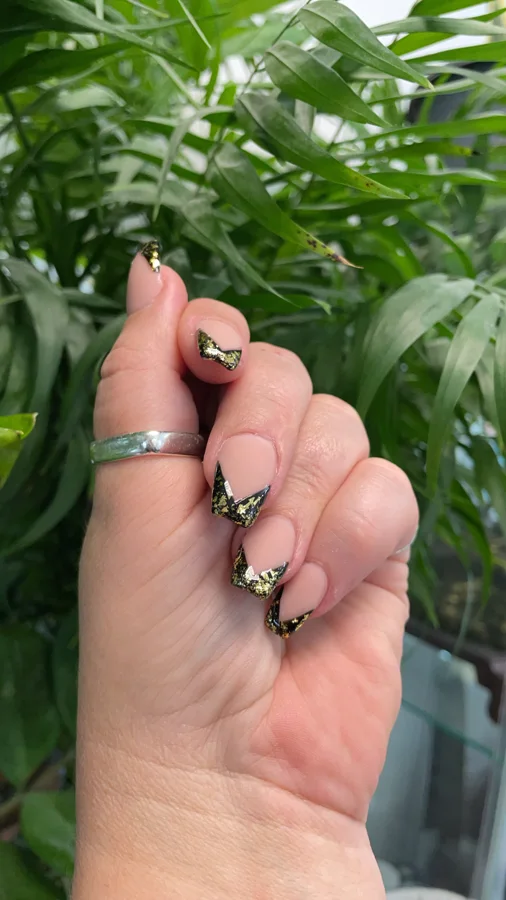 Golden French nail design supplied by Hip Hop Nails