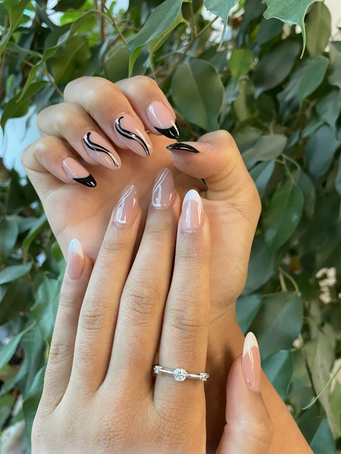 Graphic lines nail design supplied by Hip Hop Nails