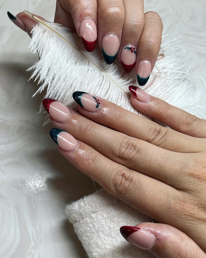 Holiday French nail design supplied by Hip Hop Nails