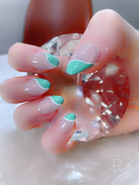 Mint French nail design supplied by Hip Hop Nails