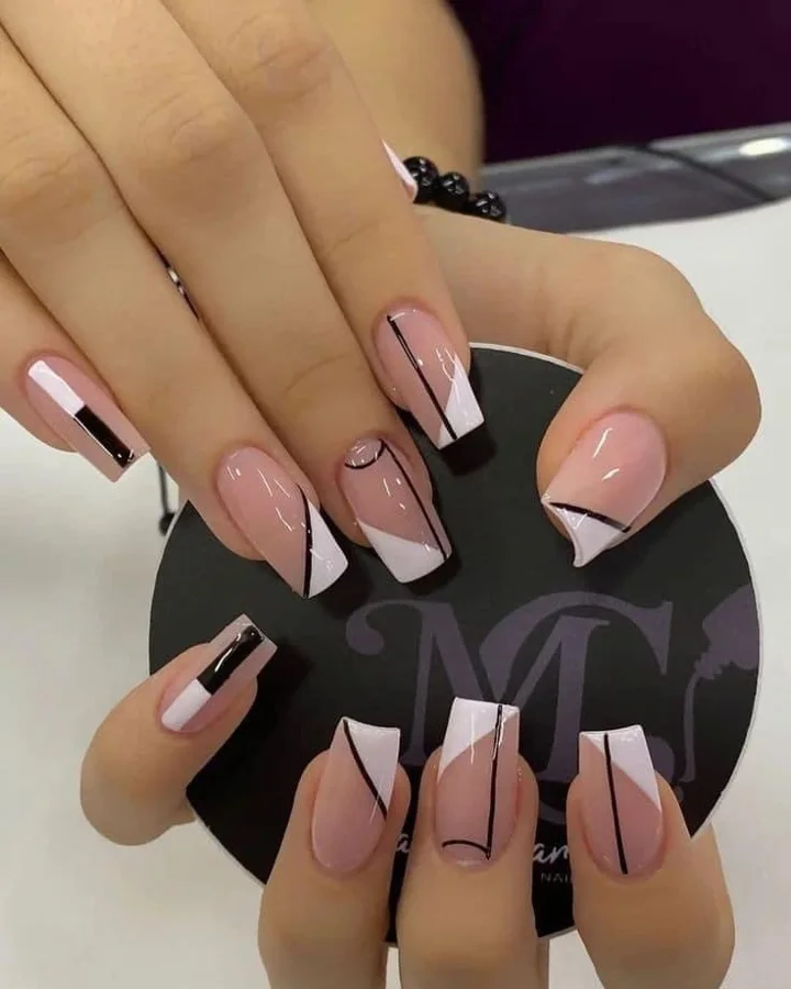 Modern French nail design supplied by Hip Hop Nails