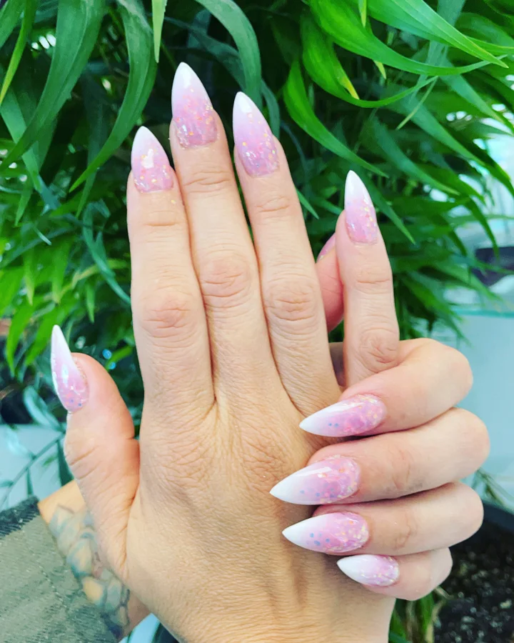 Pink opal nail design supplied by Hip Hop Nails