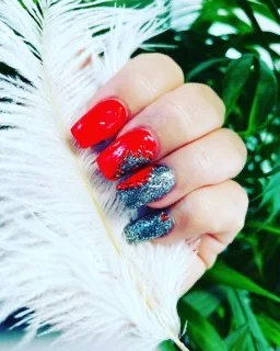 Scarlet sparkle nail design supplied by Hip Hop Nails
