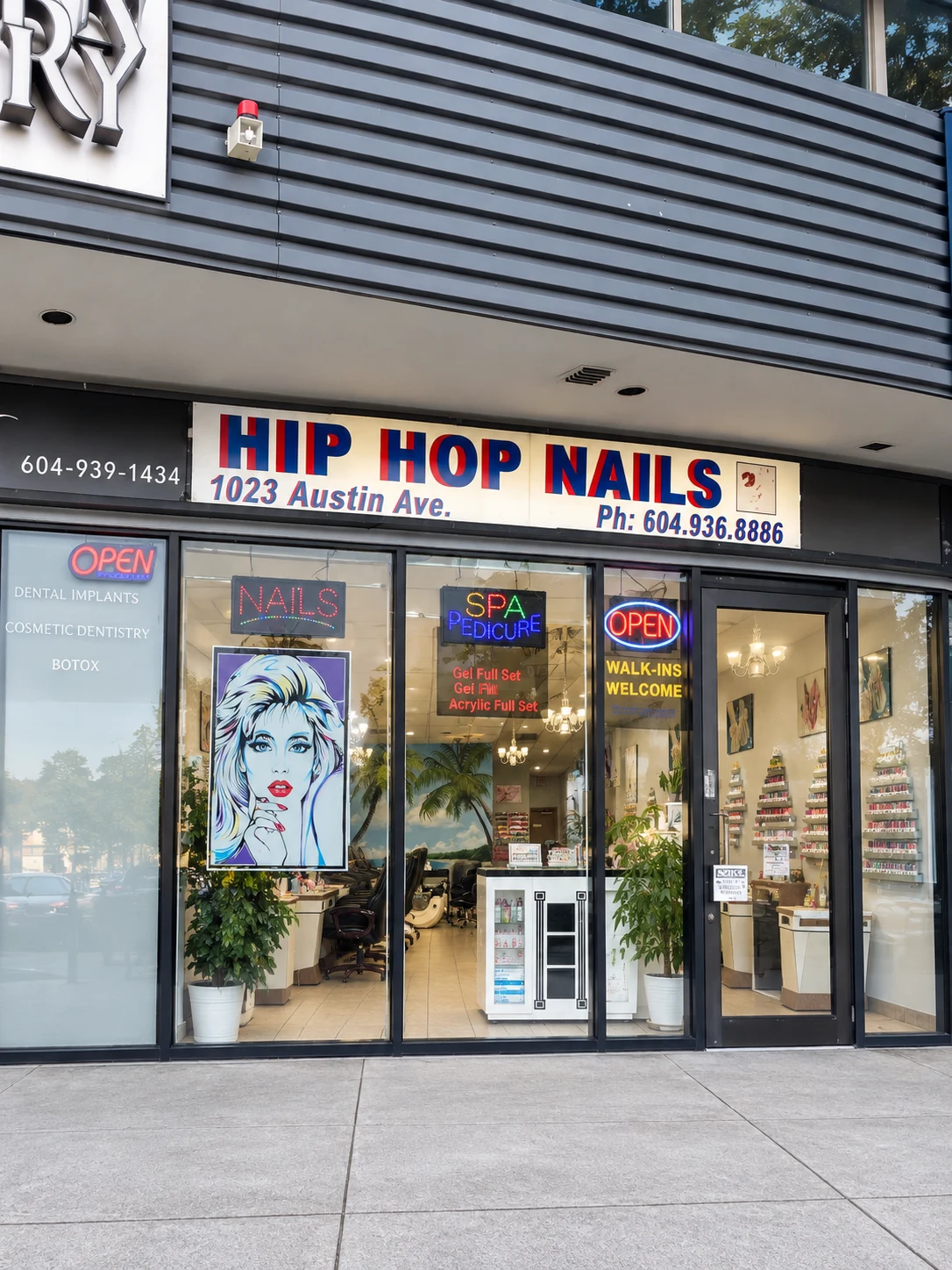 Hip Hop Nails storefront and entrance at 1023 Austin Avenue, Coquitlam
